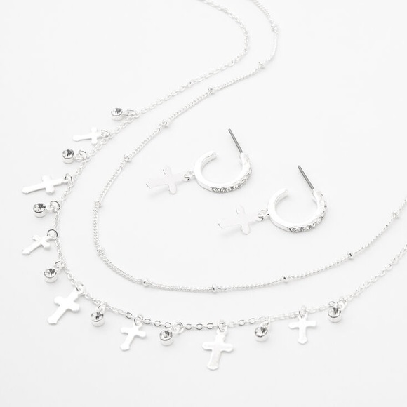 💖💎 Silver Rhinestone Cross Jewelry Set 💞🌸 - Picture 3 of 3